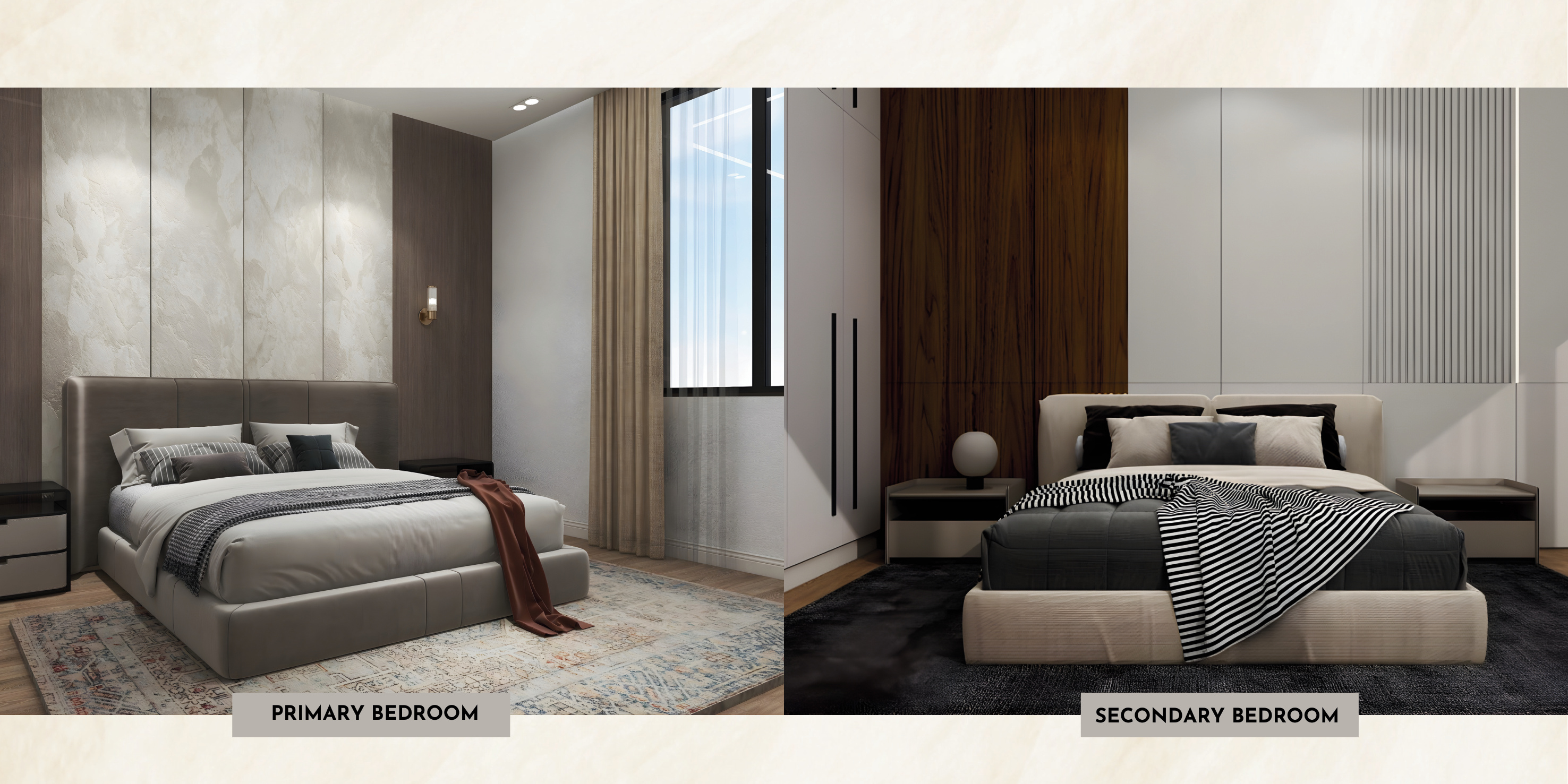 Primary and secondary bedroom renders